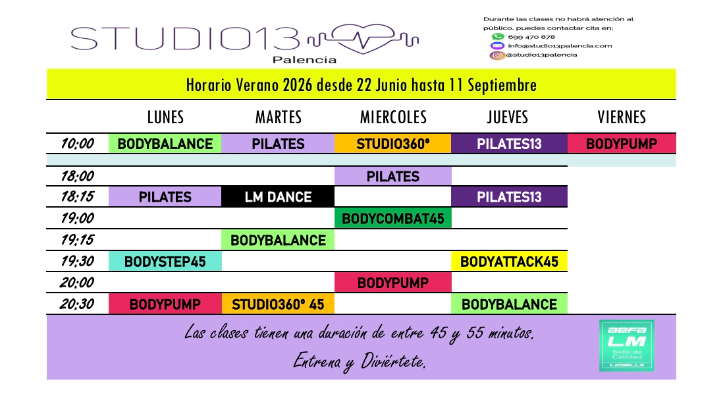 HORARIO VERANO 2026